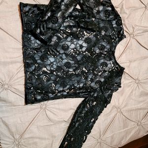 Faux leather lace top